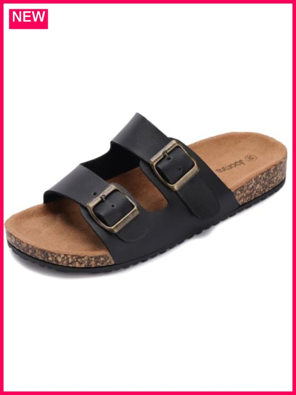 Womens Faux Leather Adjustable Buckle Slide Sandals Cork Footbed